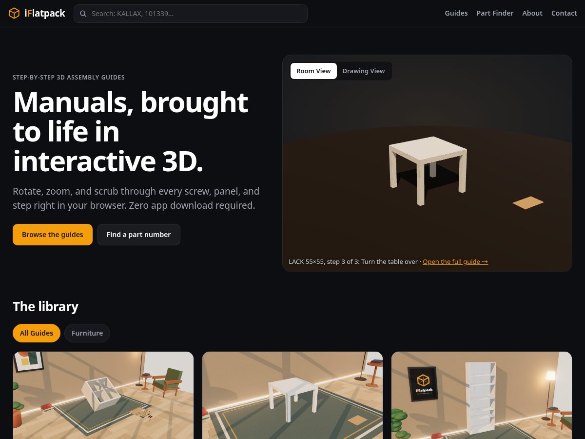 Landing-page snapshot of iflatpack.com