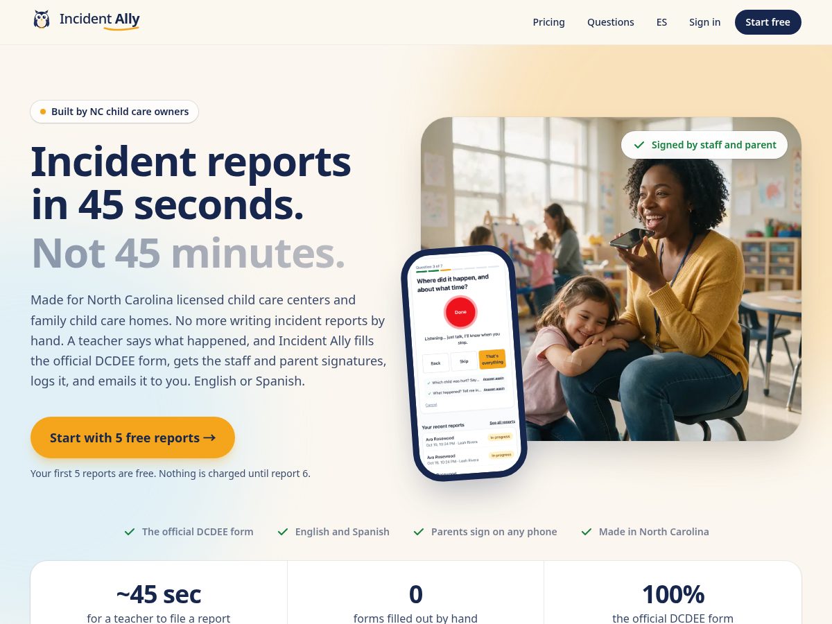 Landing-page snapshot of incident-ally.com