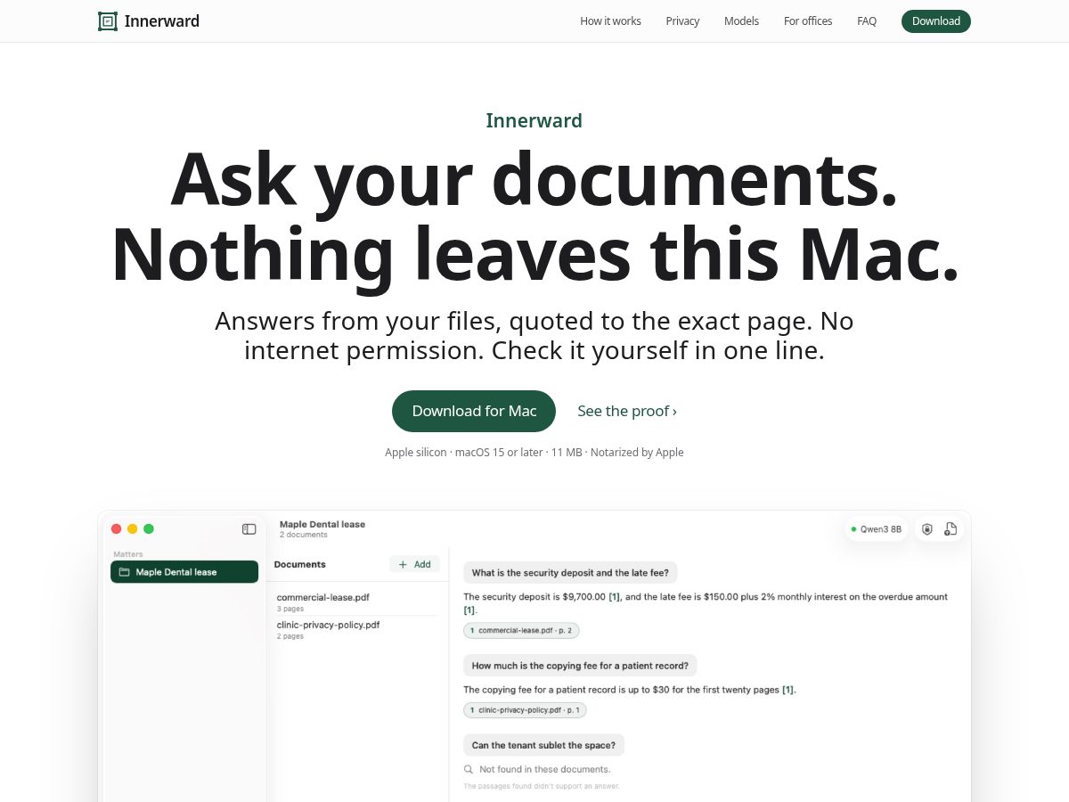 Landing-page snapshot of innerward.app