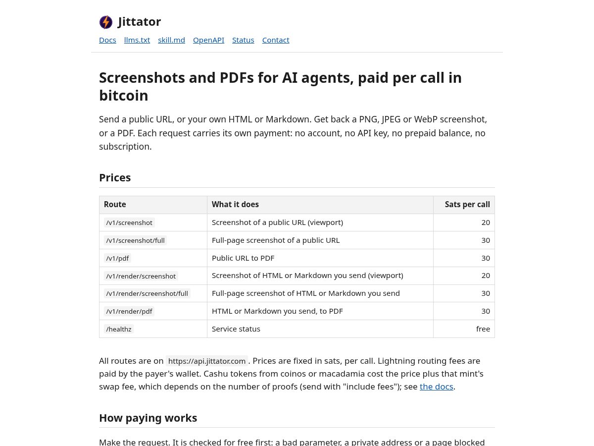 Landing-page snapshot of jittator.com