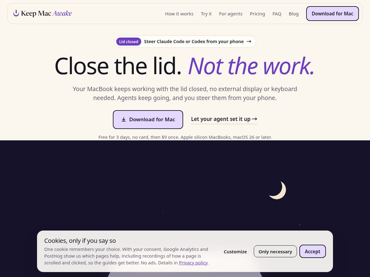 Landing-page snapshot of keepmacawake.com