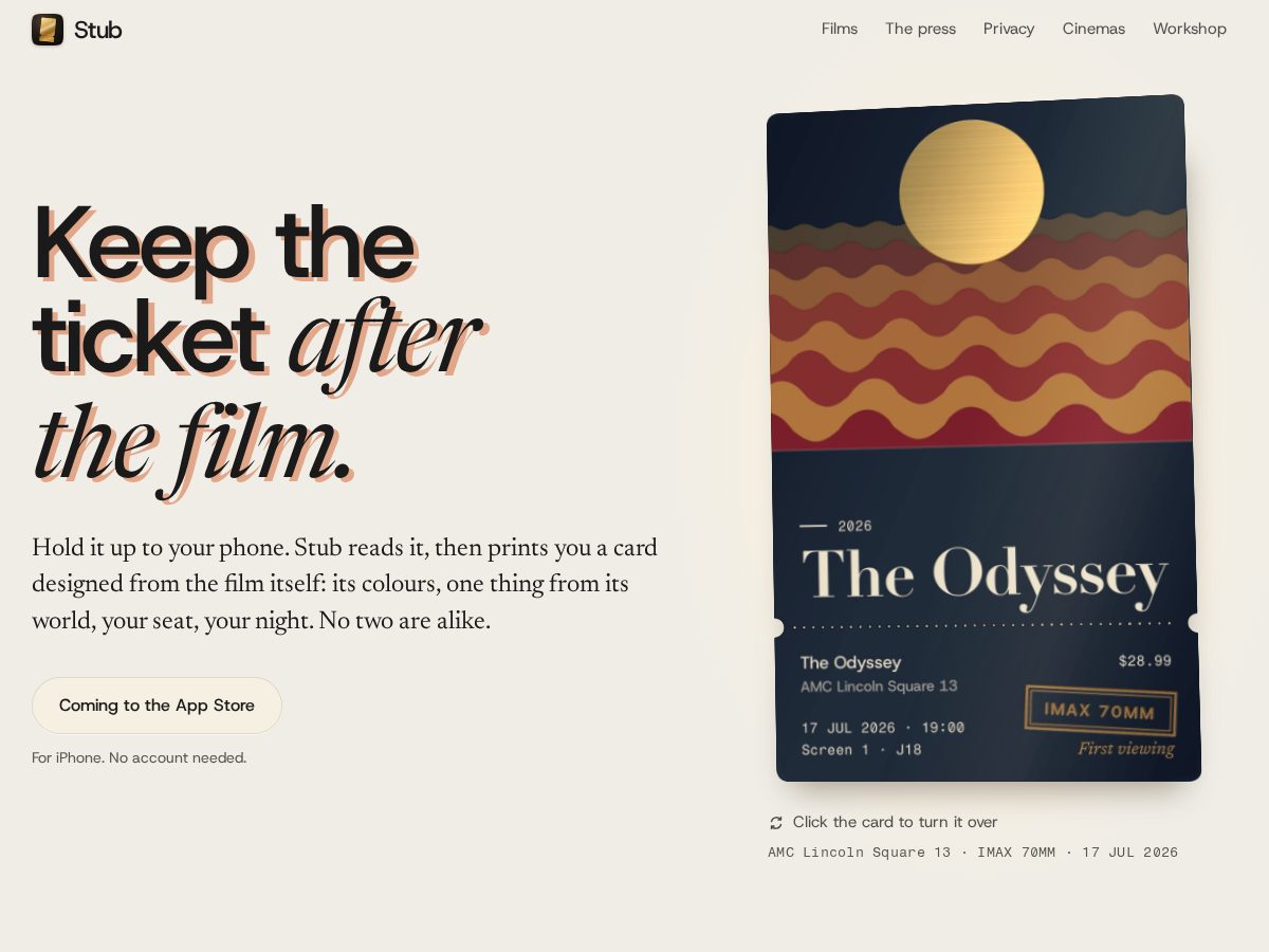 Landing-page snapshot of keepthestub.app