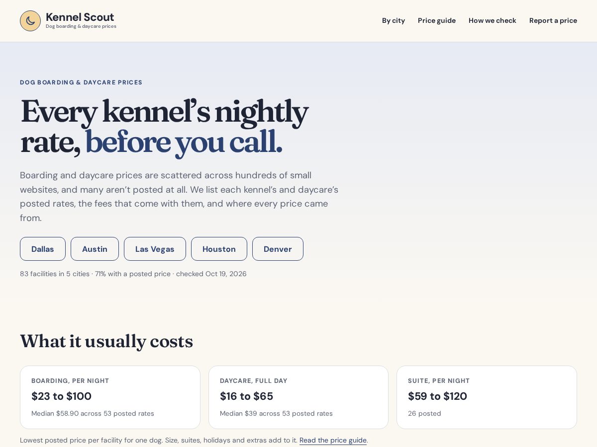 Landing-page snapshot of kennelscout.com