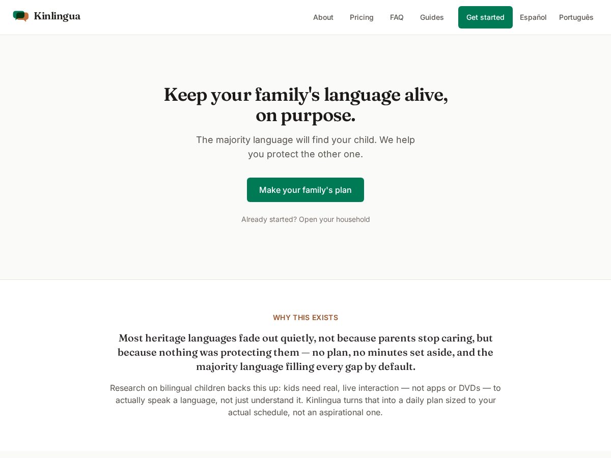 Landing-page snapshot of kinlingua.com