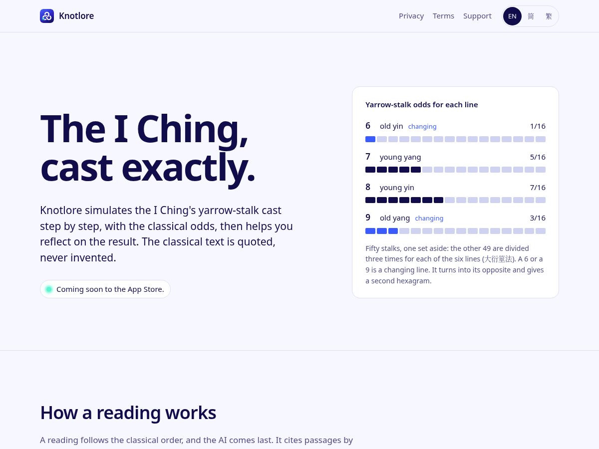 Landing-page snapshot of knotlore.app