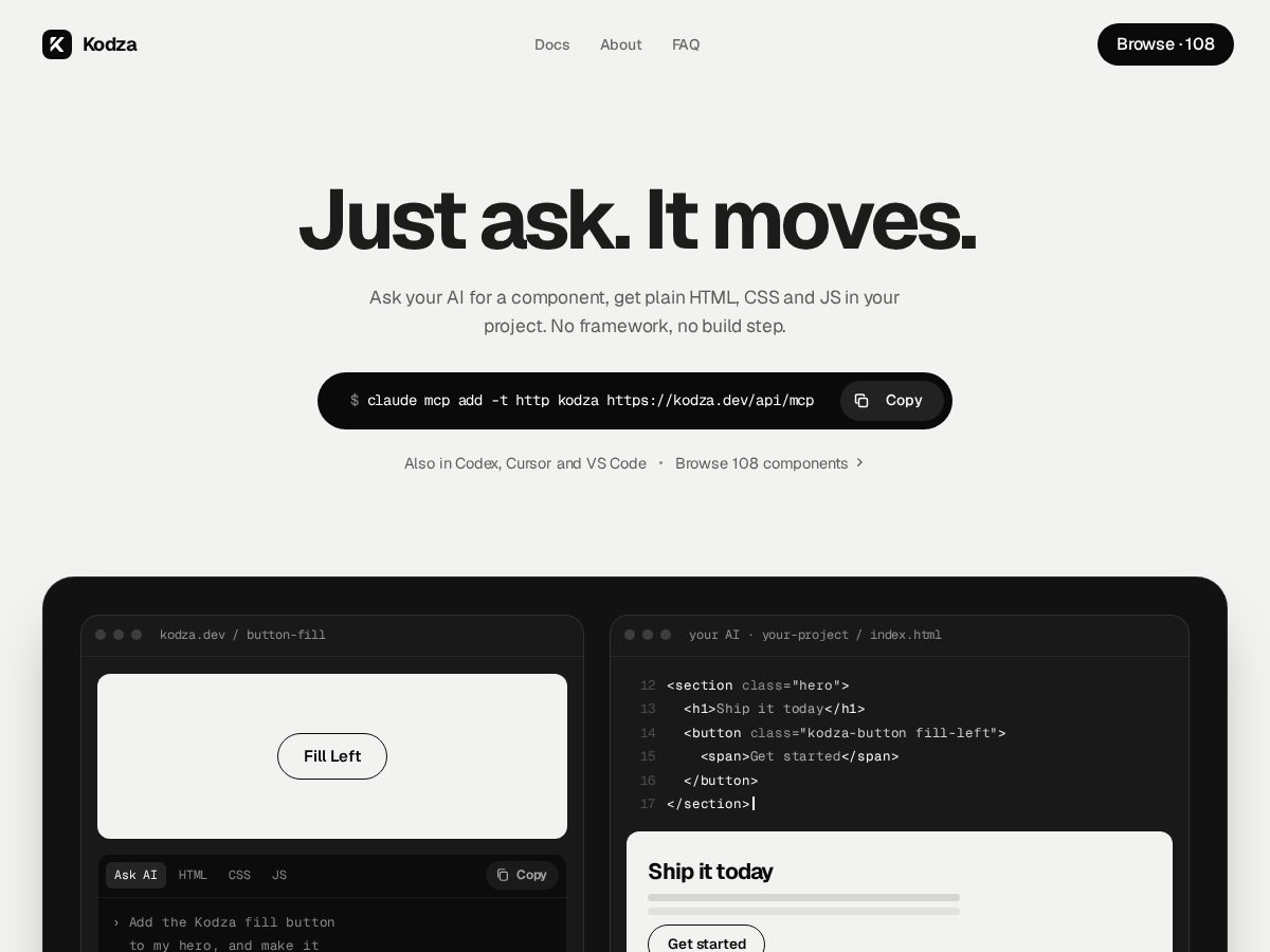 Landing-page snapshot of kodza.dev