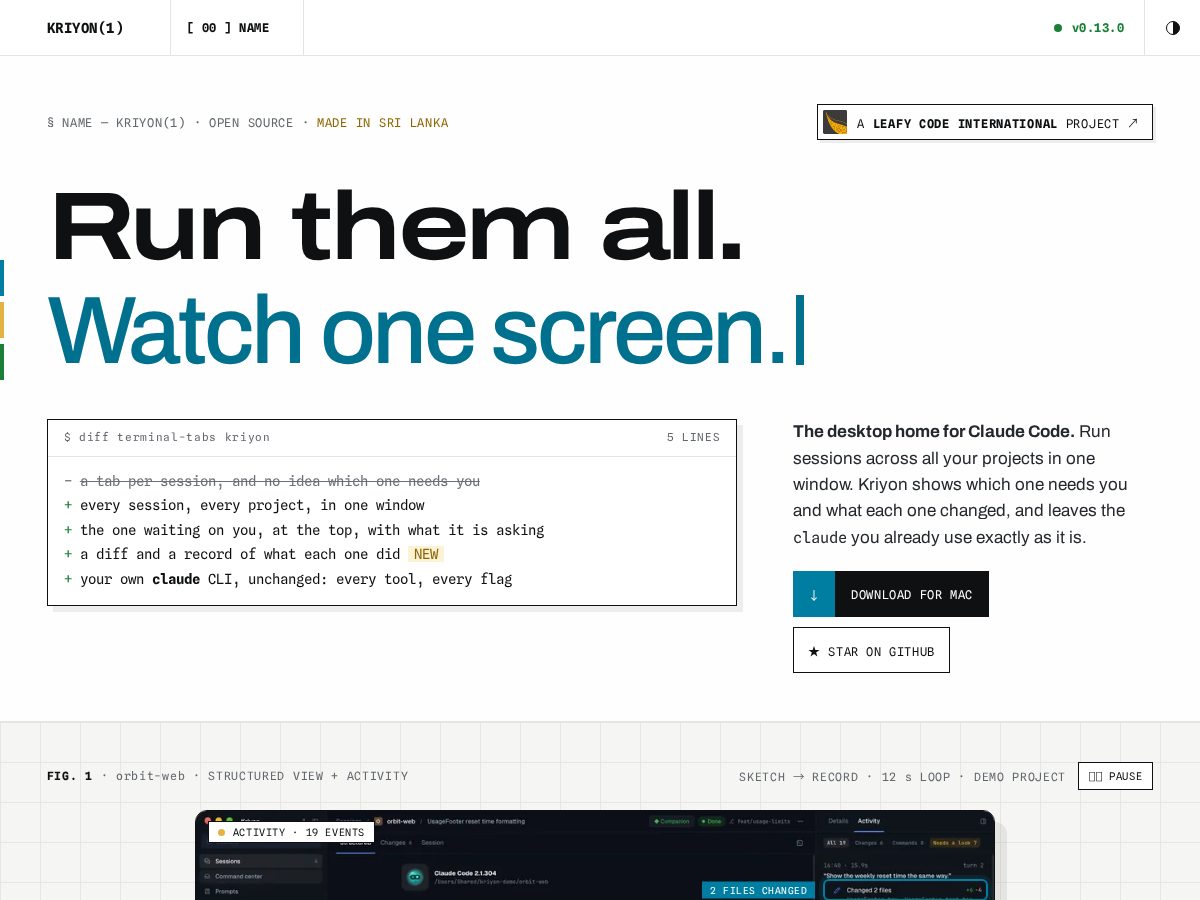 Landing-page snapshot of kriyonapp.com