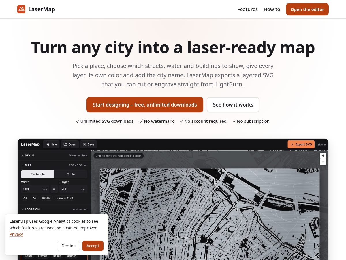Landing-page snapshot of lasermap.app