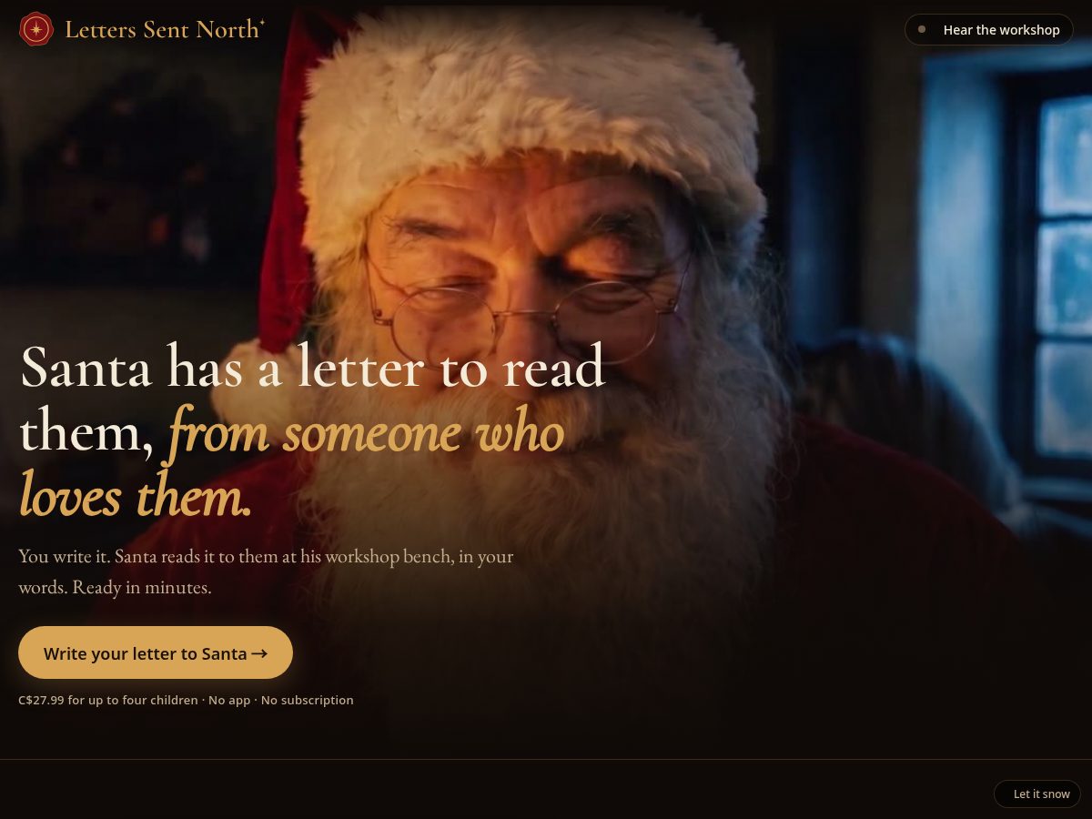 Landing-page snapshot of letterssentnorth.com