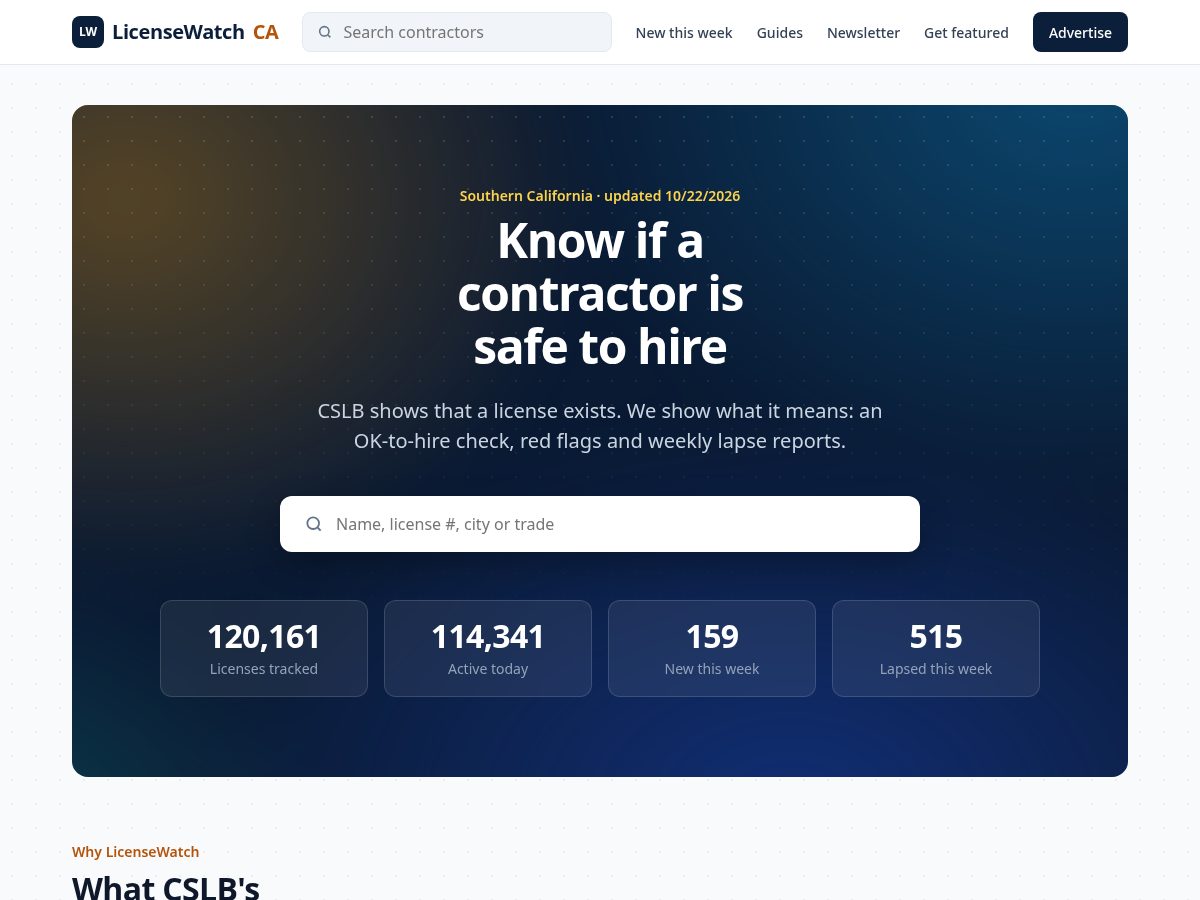 Landing-page snapshot of licensewatchca.com