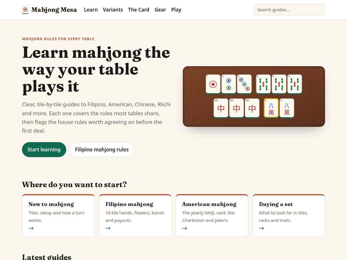 Landing-page snapshot of mahjongmesa.com