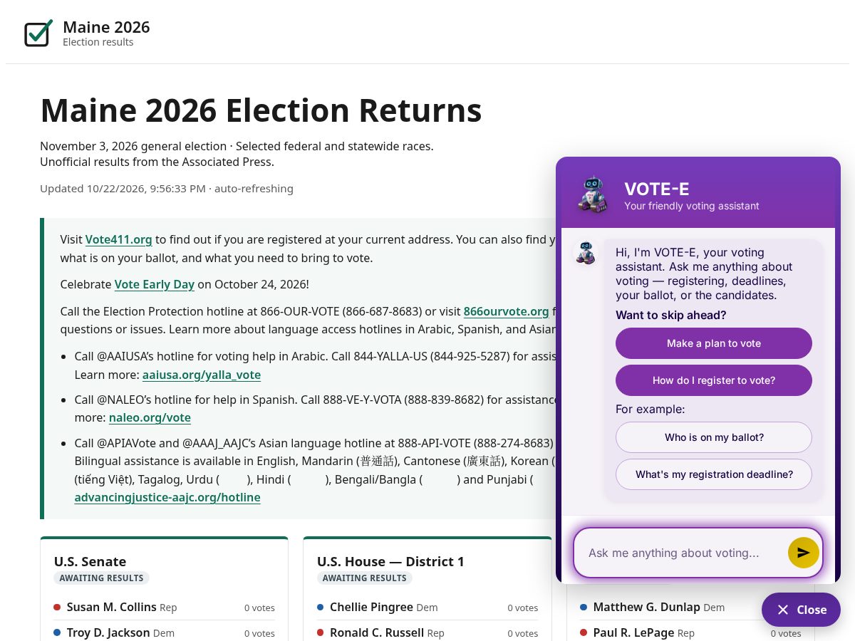 Landing-page snapshot of maine2026election.com