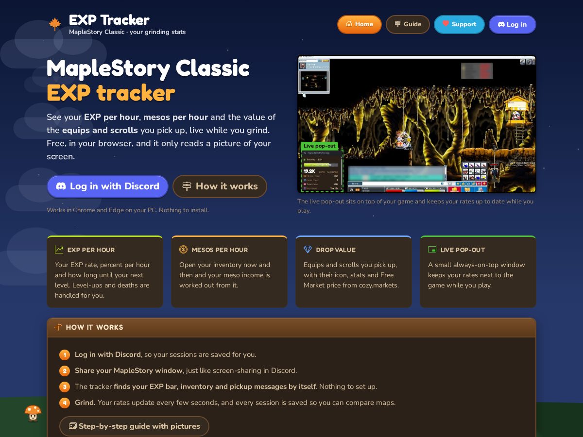Landing-page snapshot of mapleclassictracker.app