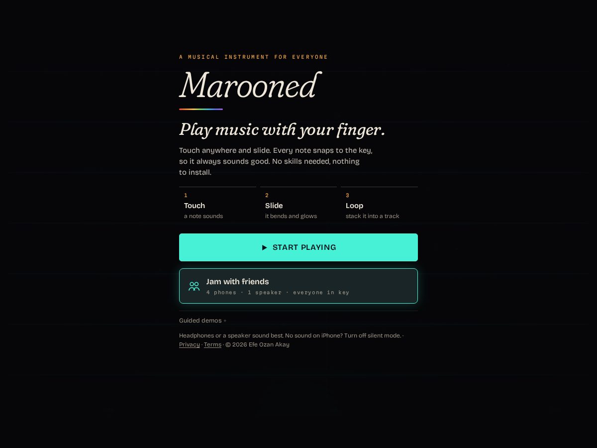 Landing-page snapshot of marooned.app
