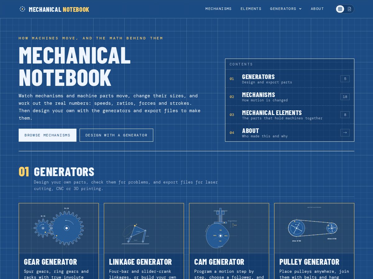 Landing-page snapshot of mechanicalnotebook.com