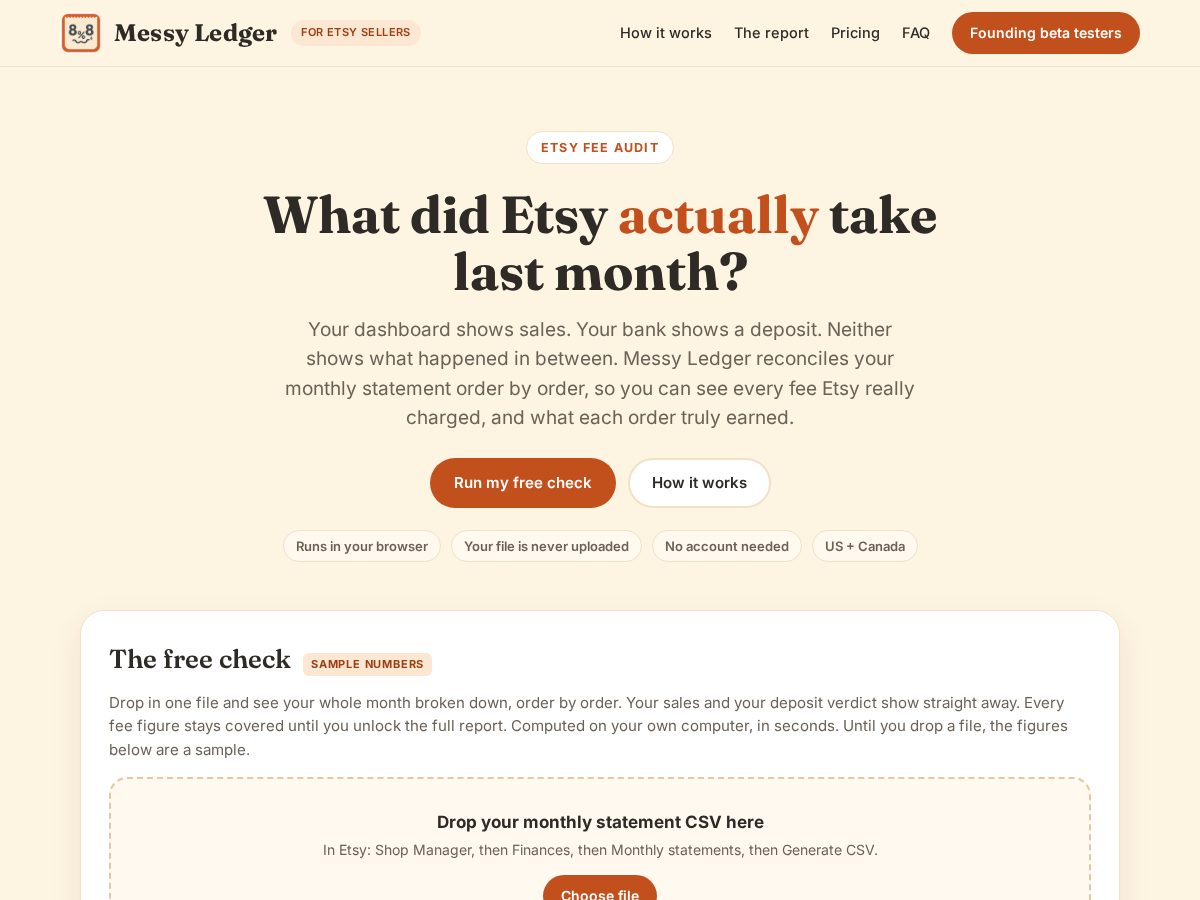 Landing-page snapshot of messyledger.com
