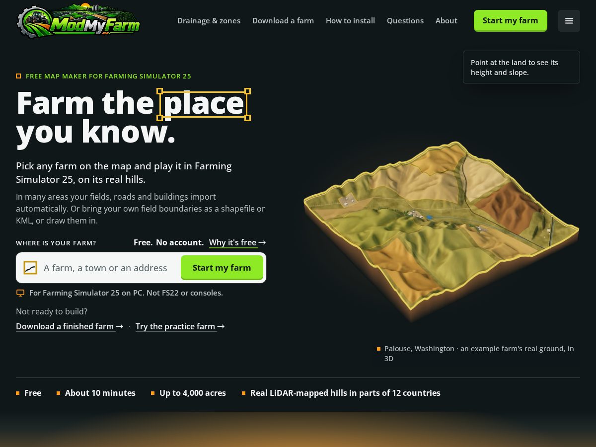 Landing-page snapshot of modmyfarm.com