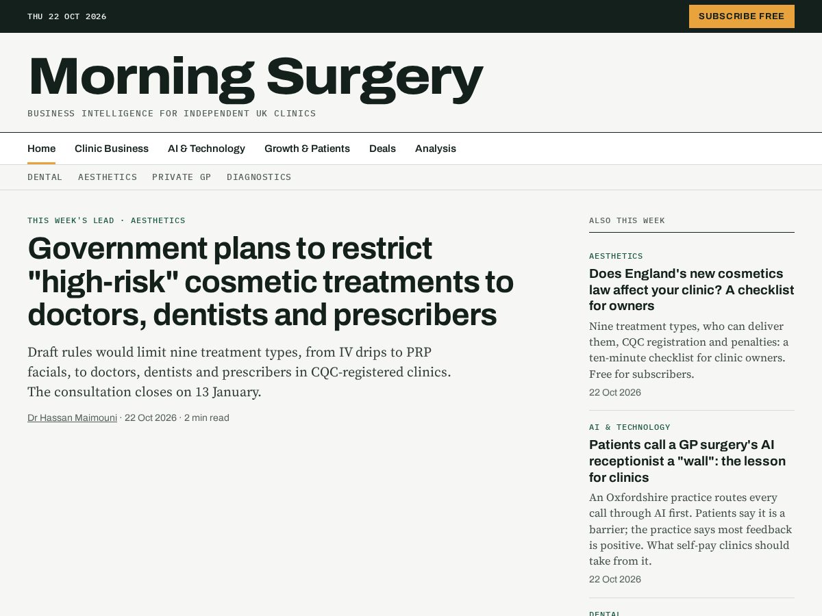 Landing-page snapshot of morningsurgery.com