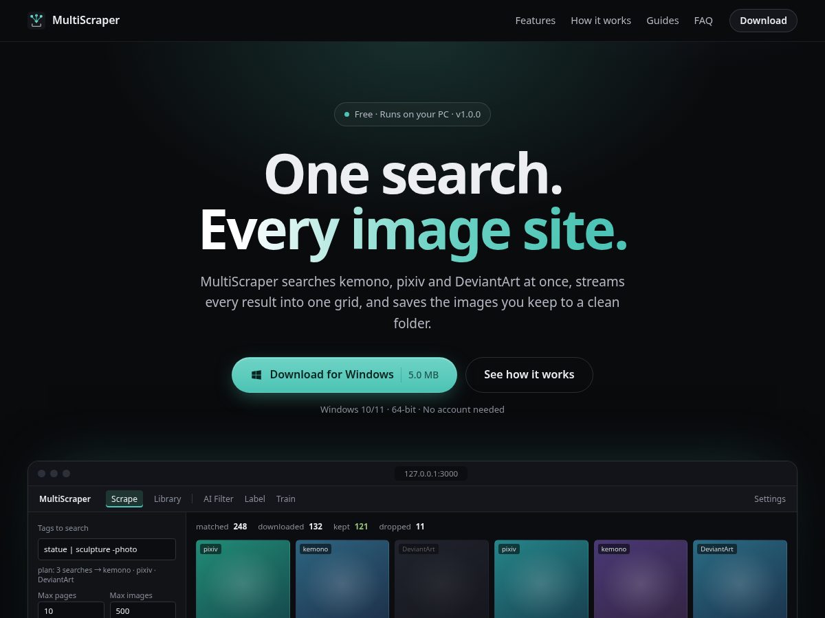 Landing-page snapshot of multiscraper.net
