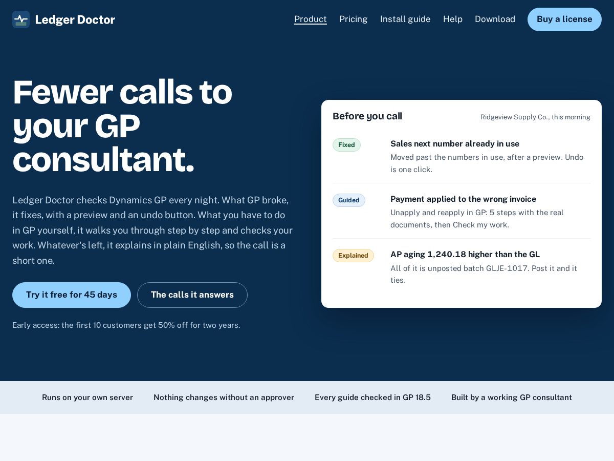Landing-page snapshot of myledgerdoctor.com