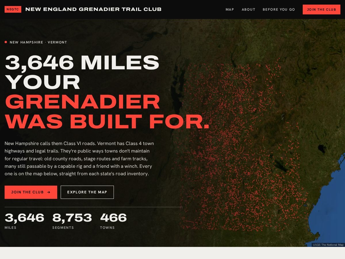 Landing-page snapshot of negrenadiers.com
