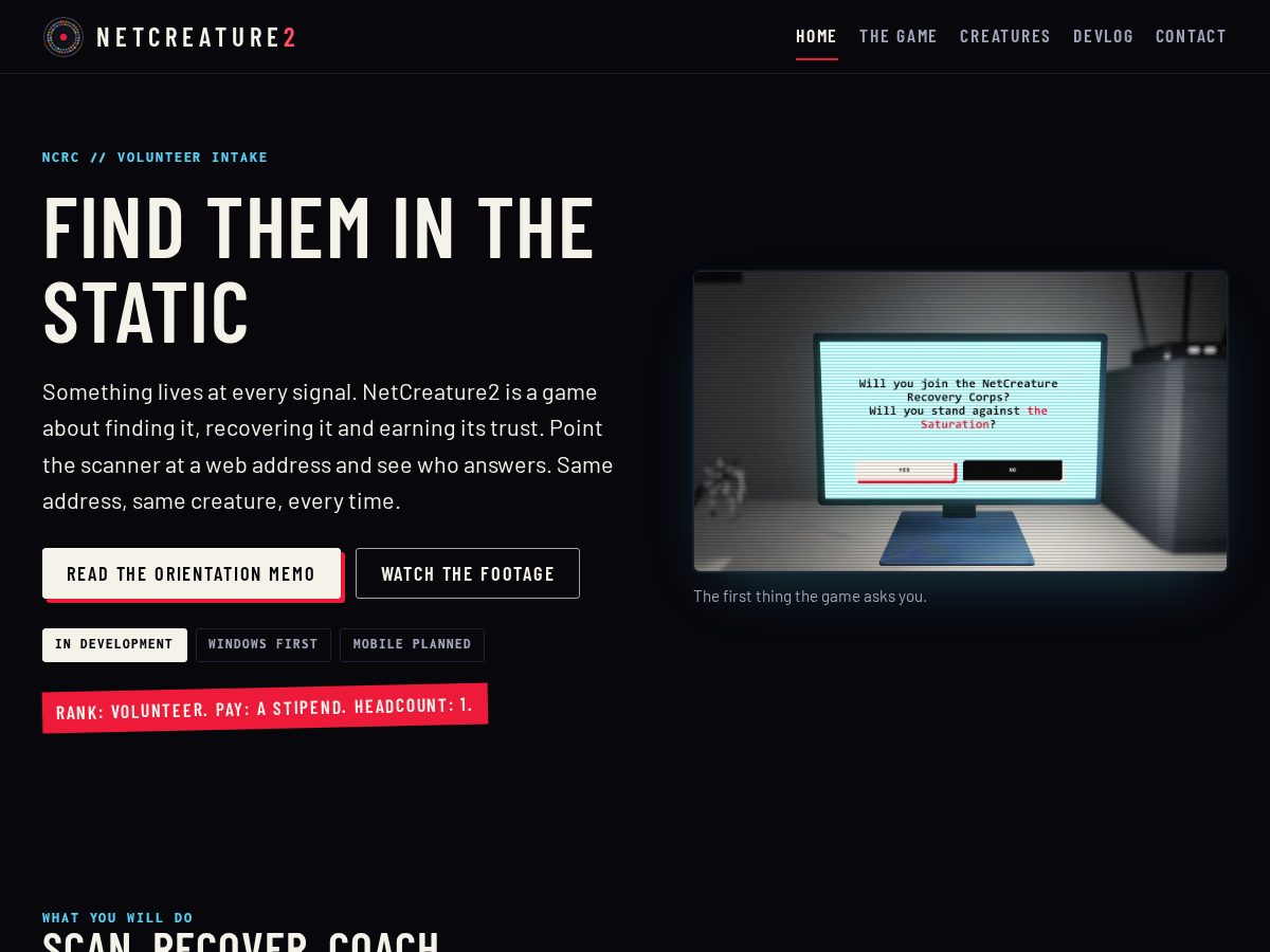 Landing-page snapshot of netcreature.net