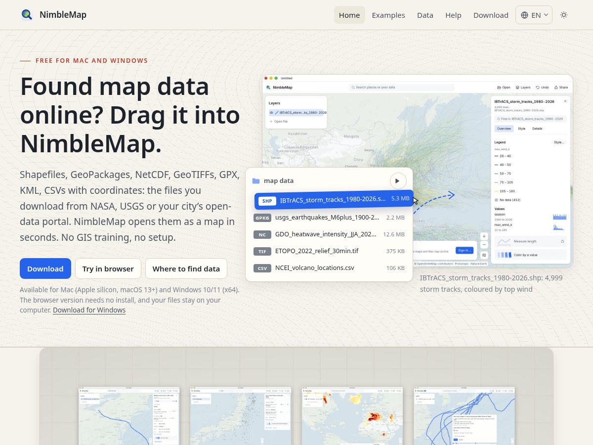 Landing-page snapshot of nimblemap.com