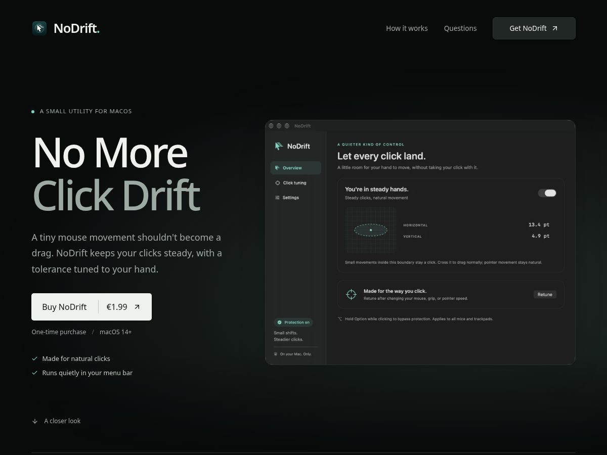 Landing-page snapshot of no-drift.click