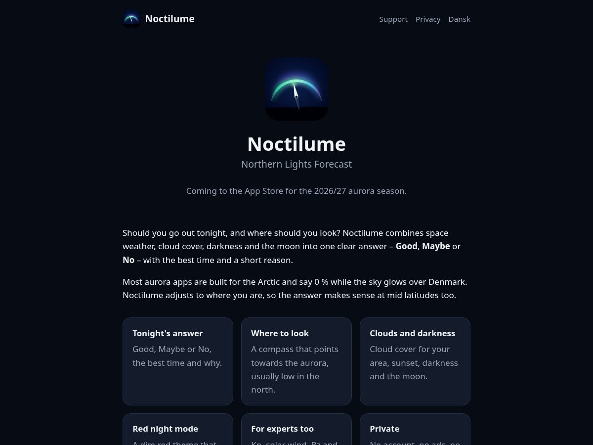 Landing-page snapshot of noctilume.app