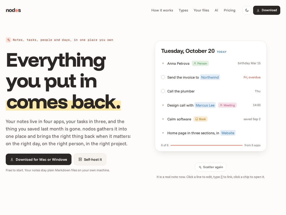Landing-page snapshot of nodos.space