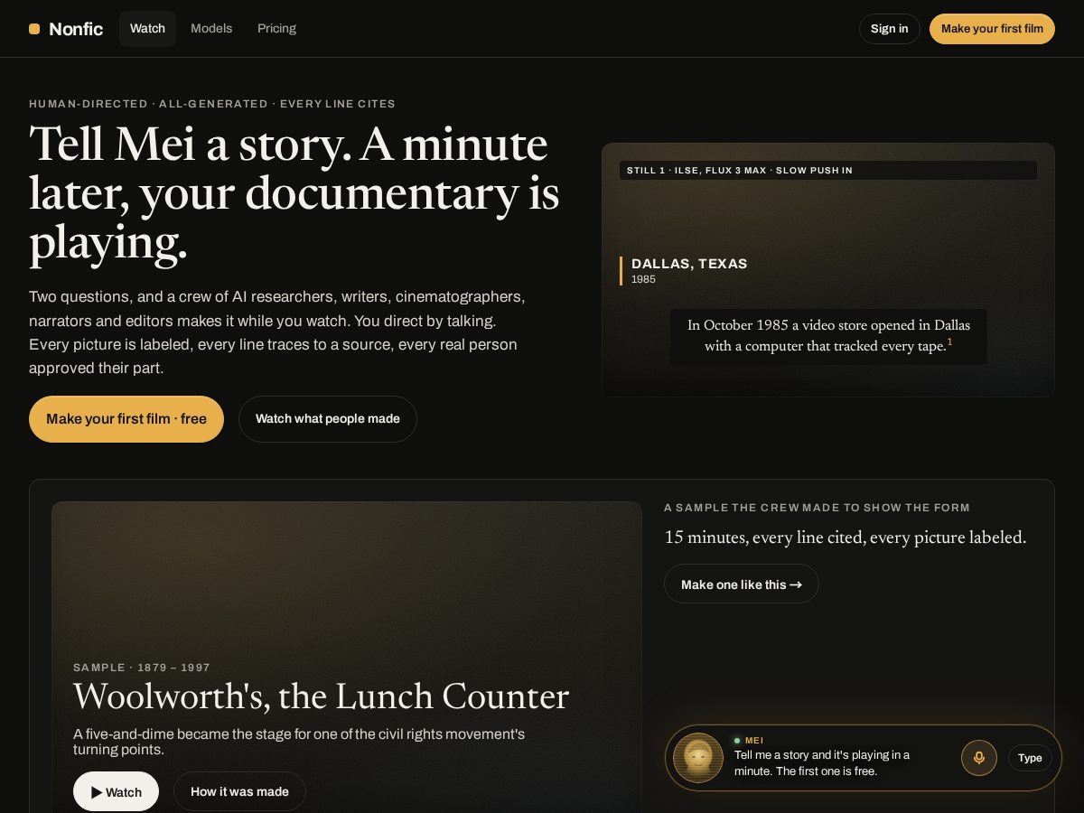Landing-page snapshot of nonfic.app