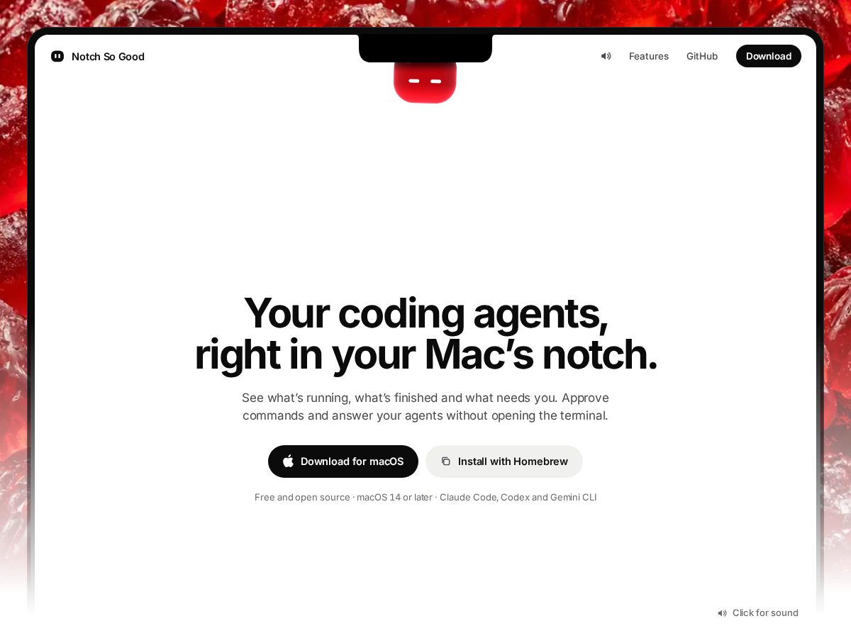 Landing-page snapshot of notchsogood.com