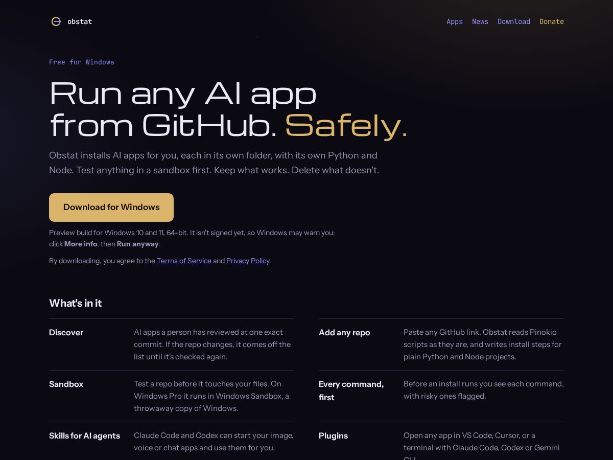 Landing-page snapshot of obstat.app