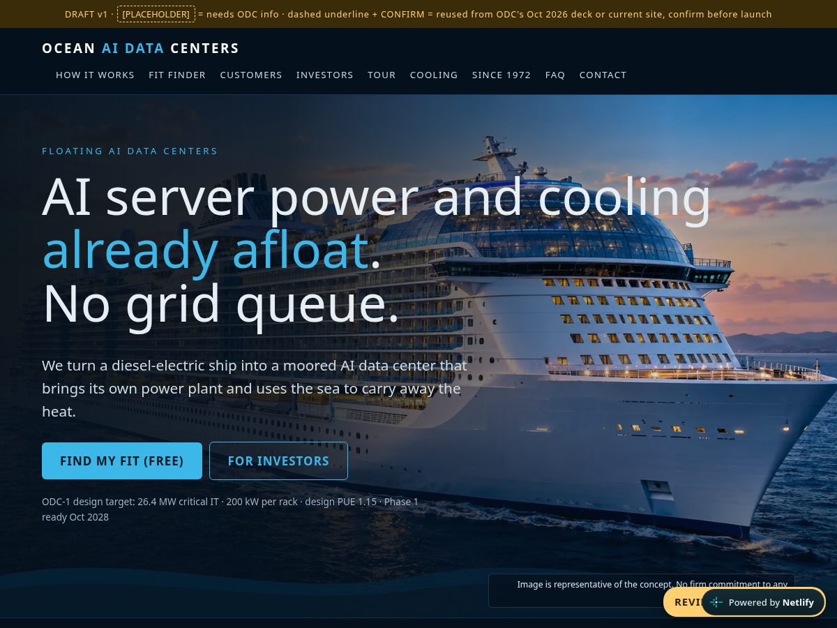 Landing-page snapshot of oceanaidatacenters.com