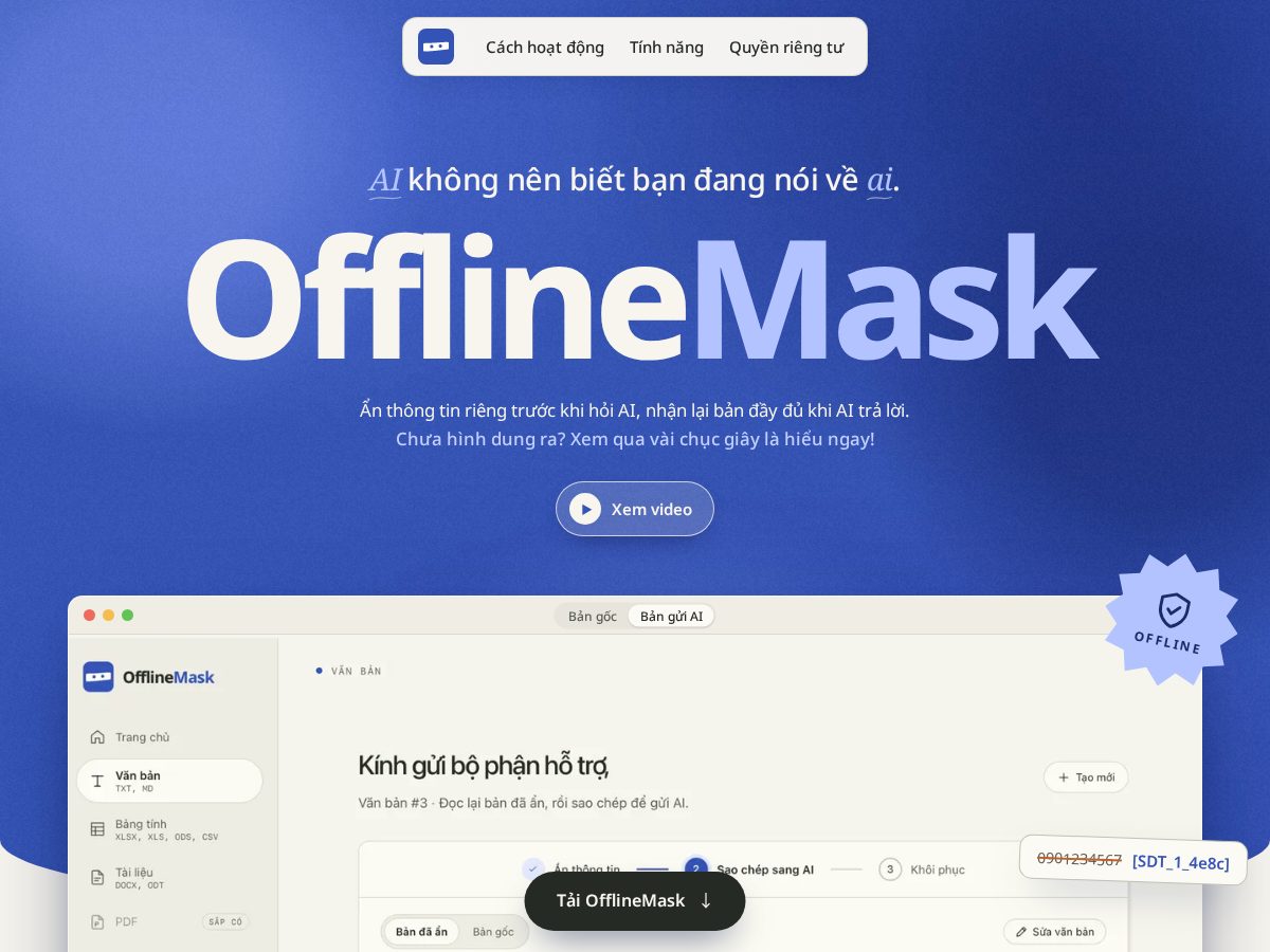 Landing-page snapshot of offlinemask.com