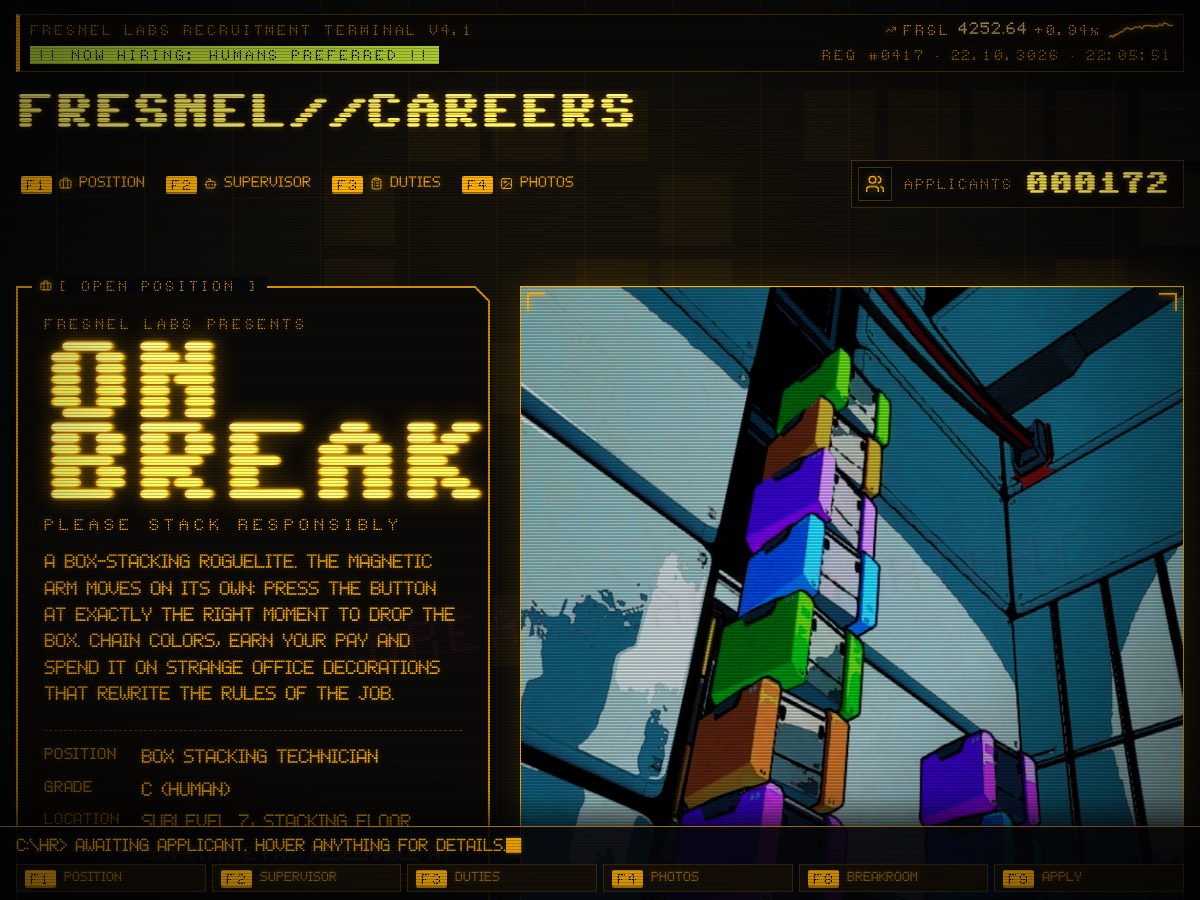 Landing-page snapshot of onbreakgame.com