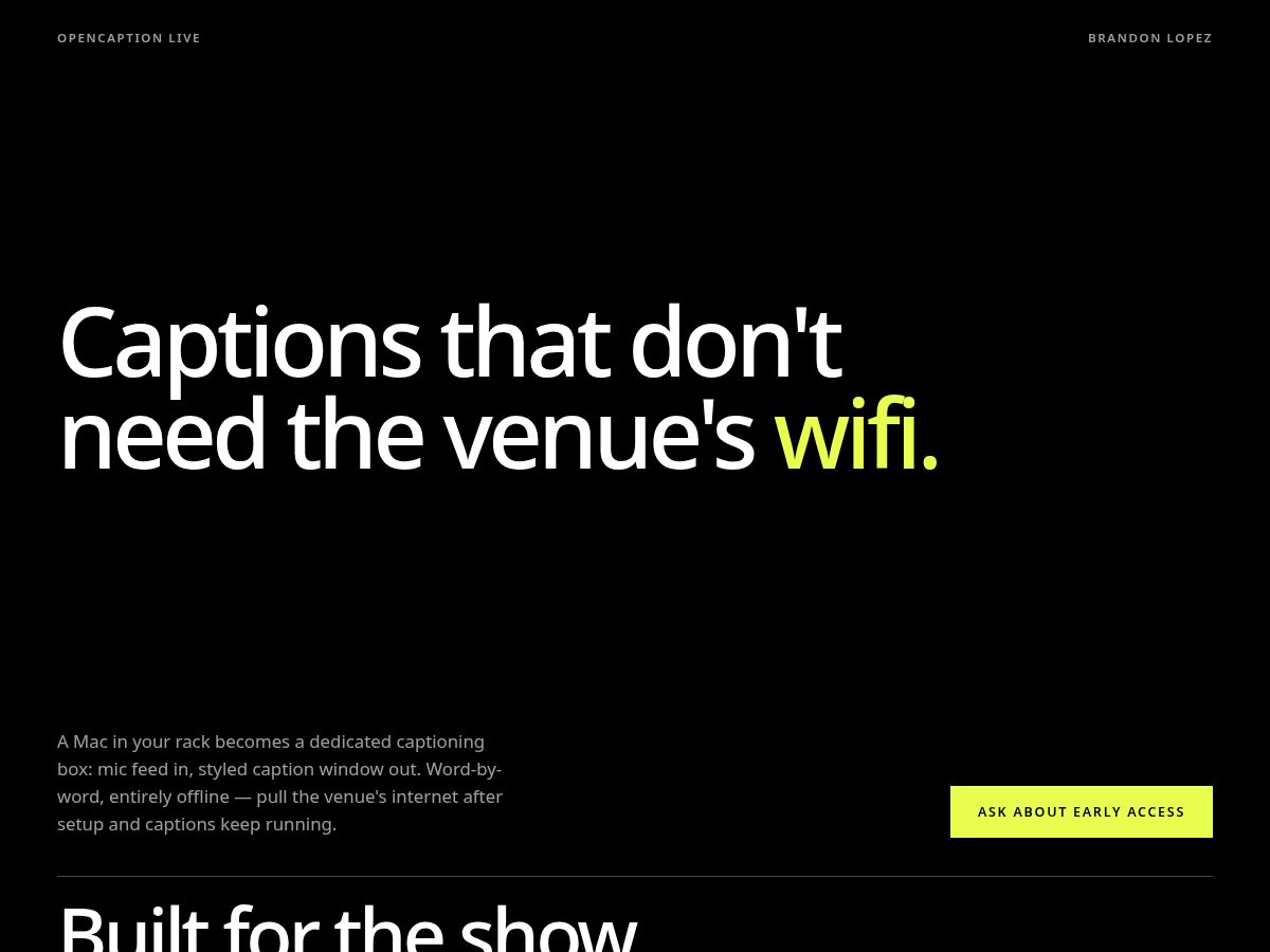 Landing-page snapshot of opencaption.live