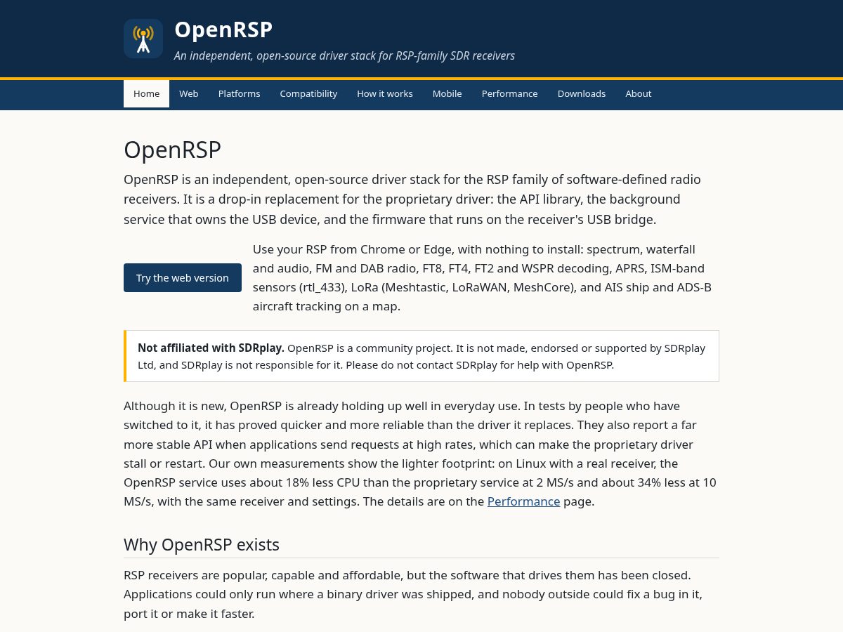 Landing-page snapshot of openrsp.dev