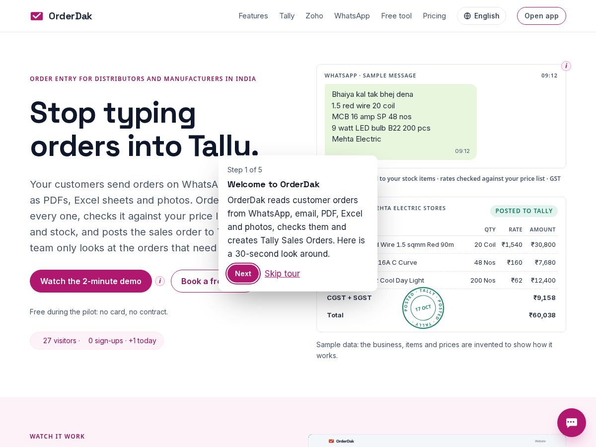 Landing-page snapshot of orderdak.com