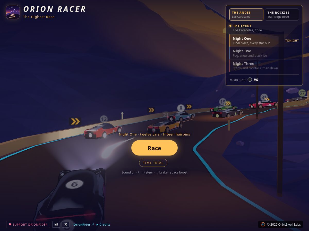 Landing-page snapshot of orionracer.app