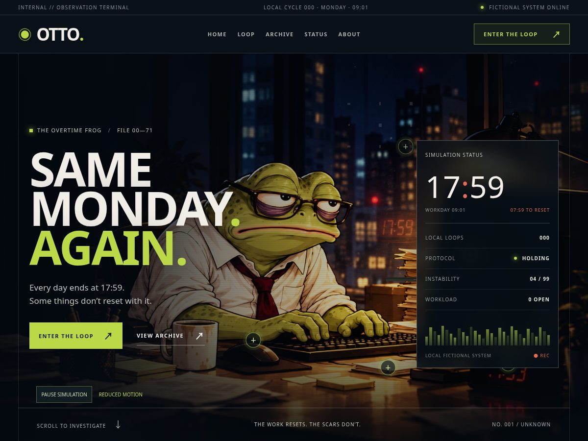 Landing-page snapshot of overtimefrog.space