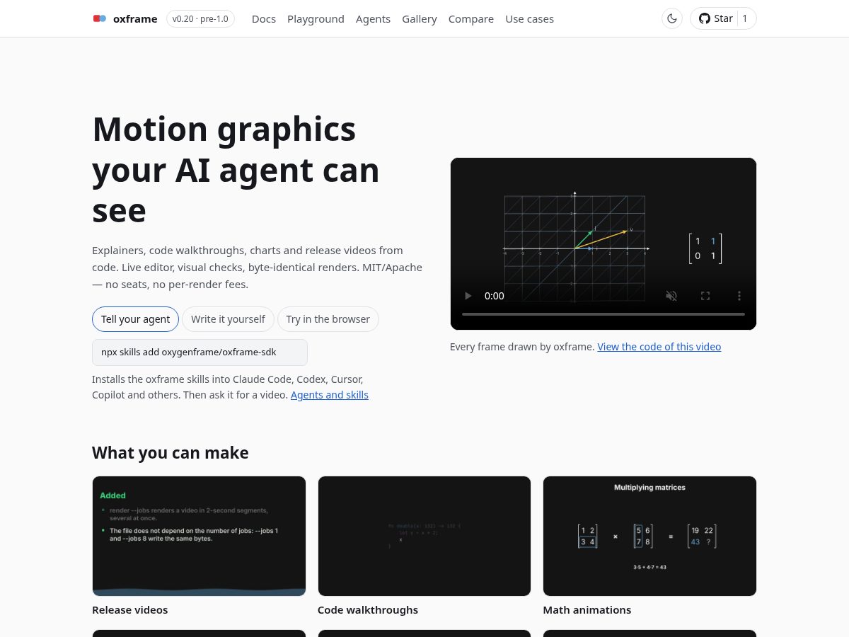 Landing-page snapshot of oxframe.dev