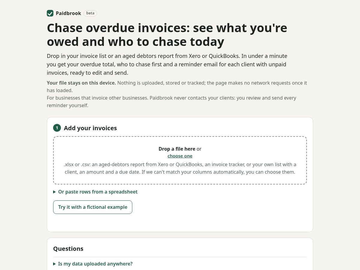 Landing-page snapshot of paidbrook.com