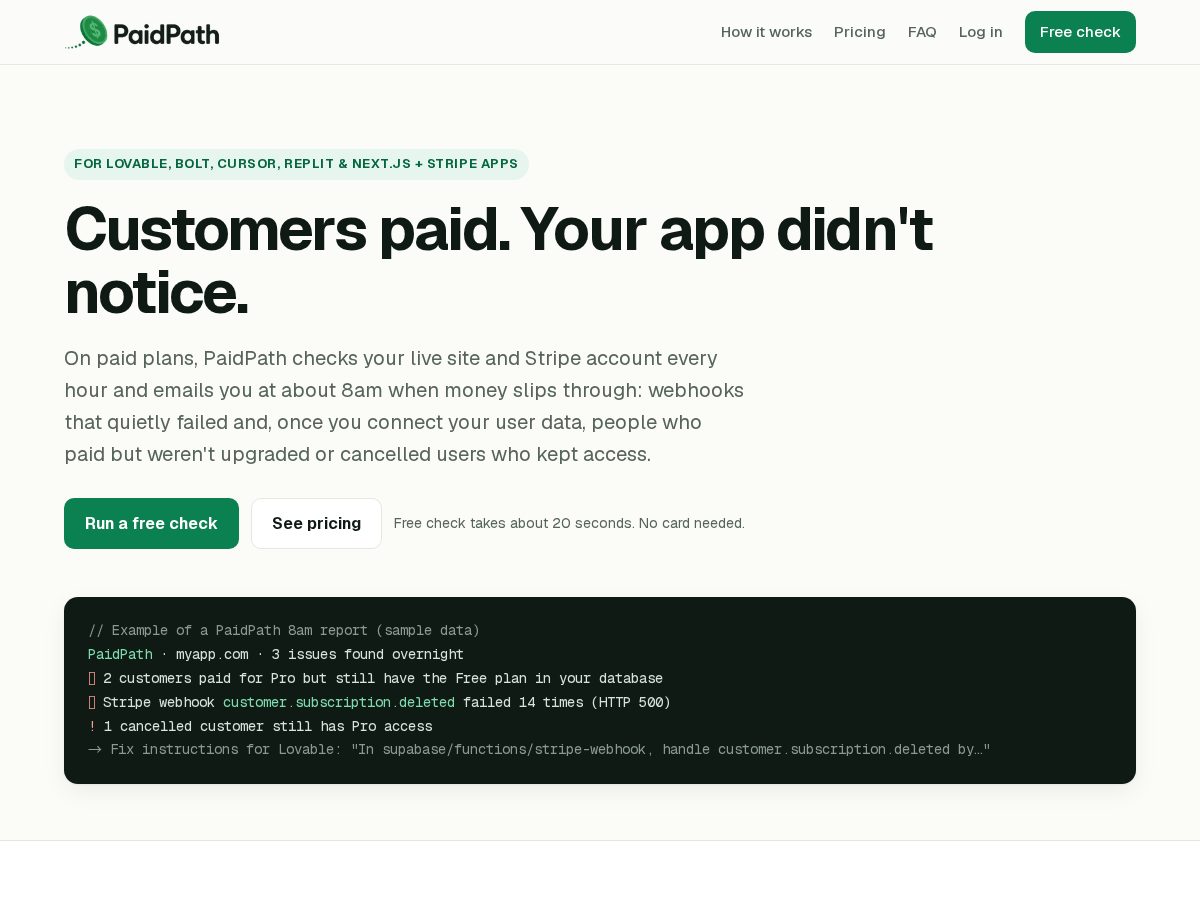 Landing-page snapshot of paidpath.app