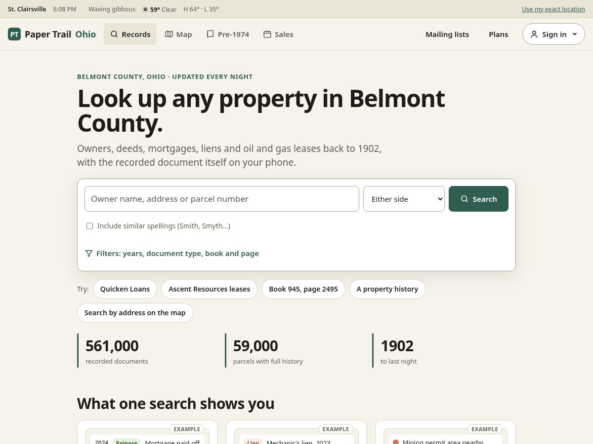 Landing-page snapshot of papertrailohio.com