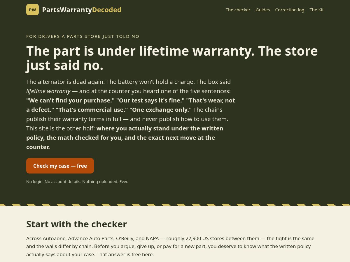 Landing-page snapshot of partswarrantydecoded.com
