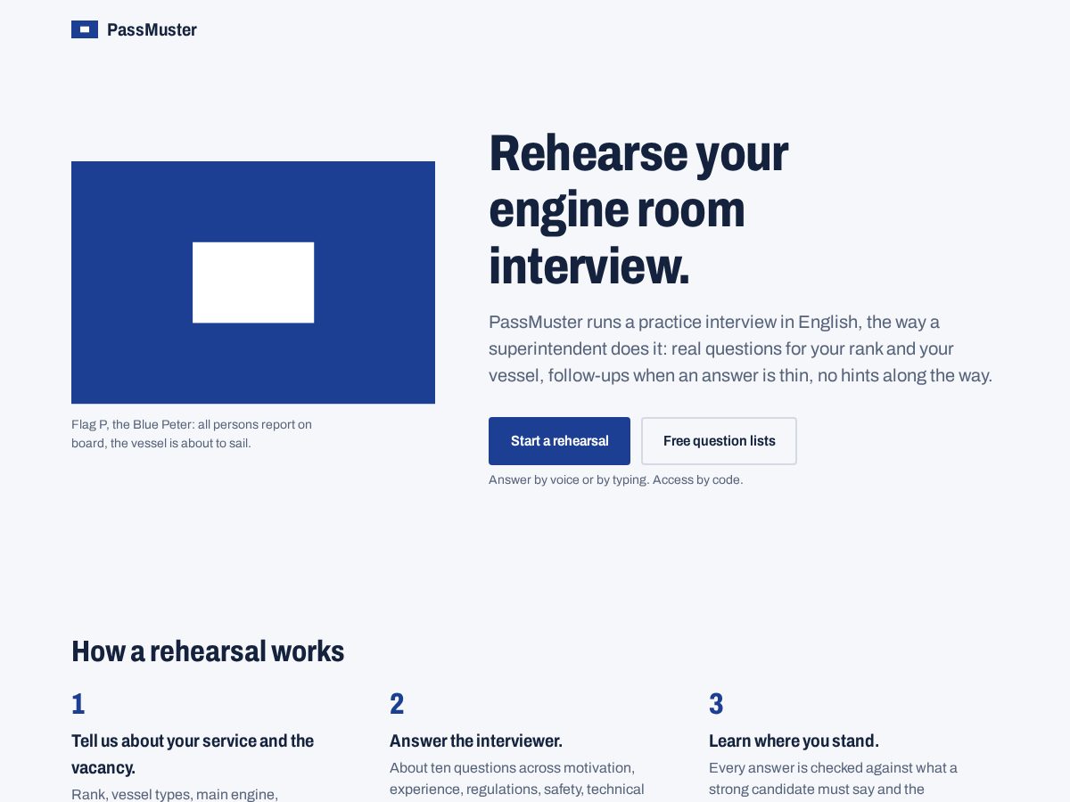 Landing-page snapshot of passmuster.net