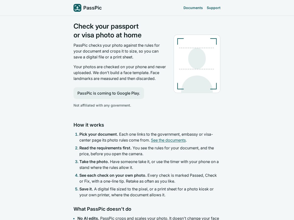 Landing-page snapshot of passpic.app
