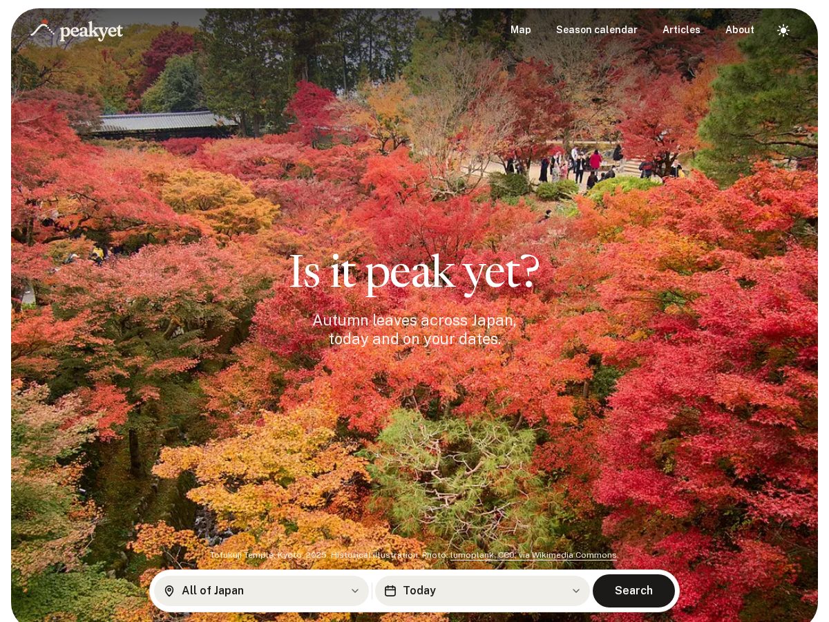 Landing-page snapshot of peakyet.com