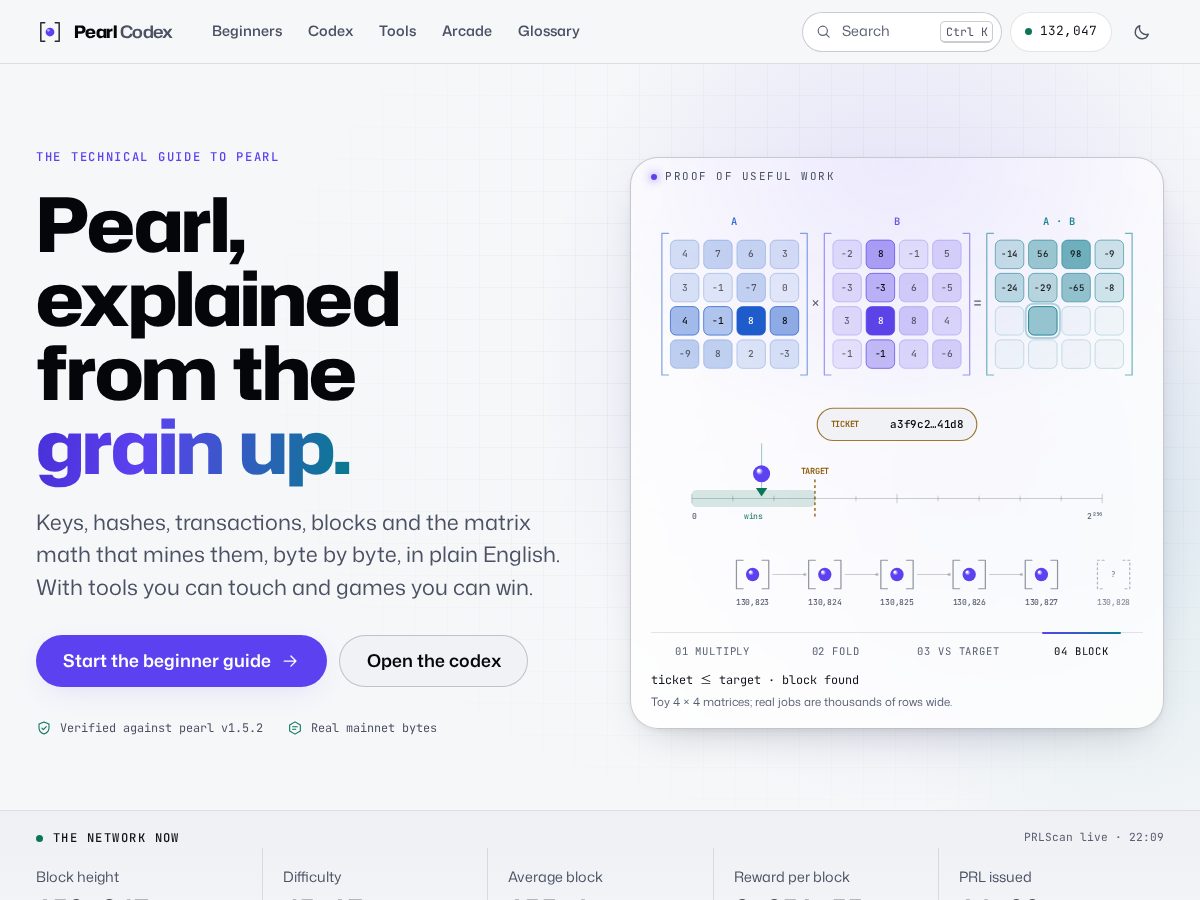 Landing-page snapshot of pearlcodex.com